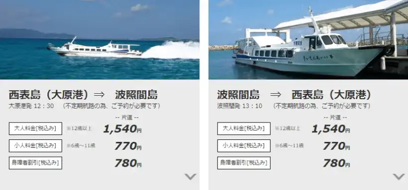 安栄観光・西表島～波照間運賃