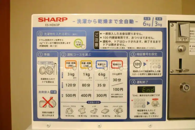 ファーストキャビン長崎の洗濯の値段
