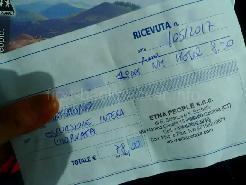 シチリア・Etna Peopleツアーのレシート