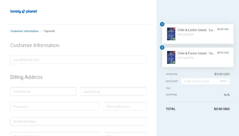 ロンリープラネット公式ショップの購入者情報入力画面