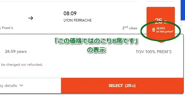 SNCFの予約座席数
