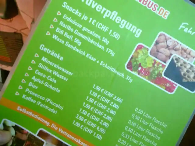 MeinFernbus（FlixBus）の車内メニュー