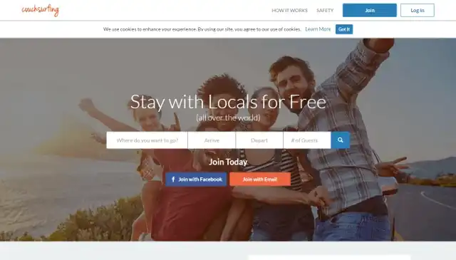 Couchsurfingのウェブサイト