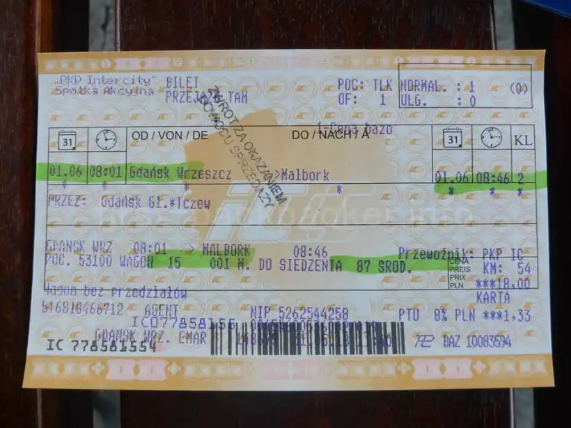グダニスク～マルボルクの切符
