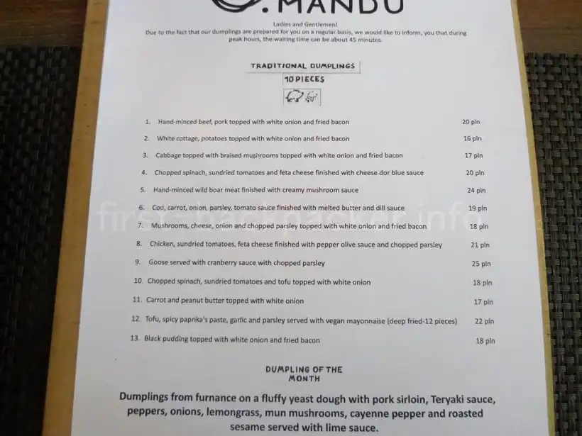 グダニスクManduの定番メニュー