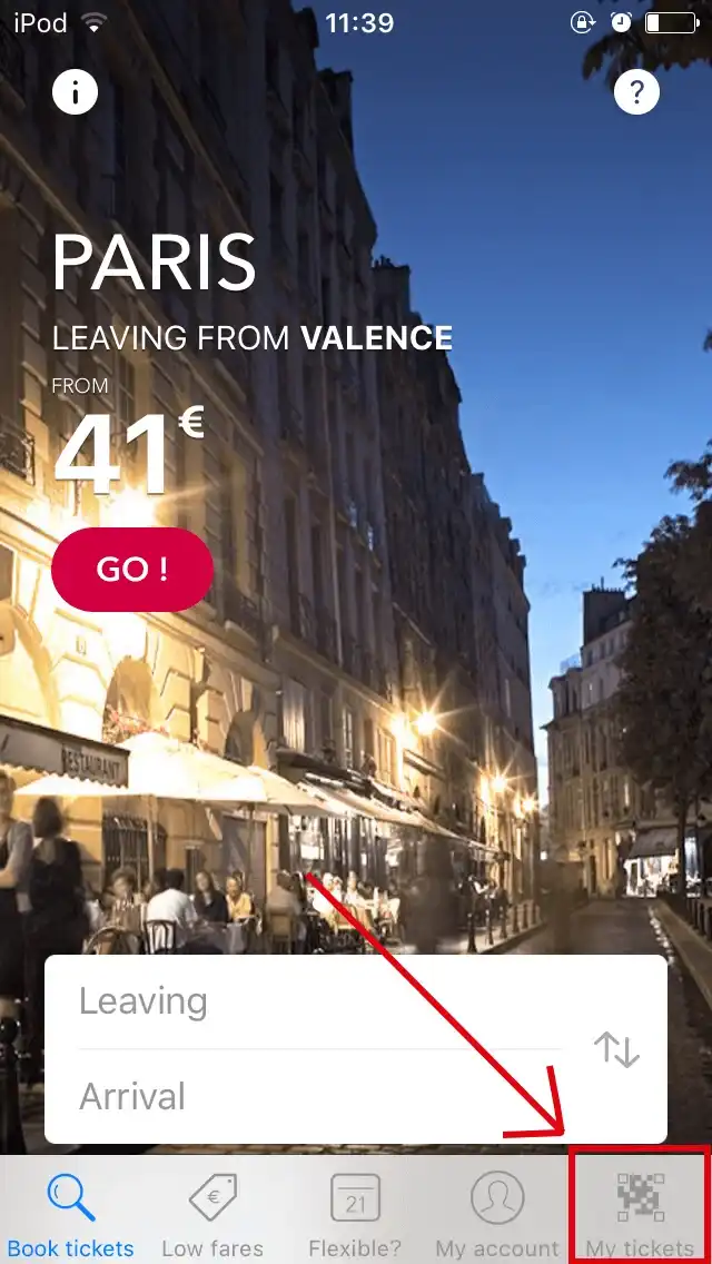 SNCF VOYAGEのアプリ画面