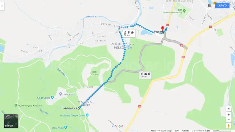 クションシュ城からTescoまでの道のりGoogle Maps