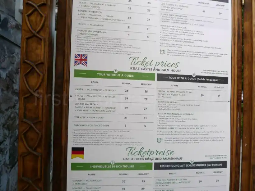 クションシュ城のチケット料金一覧