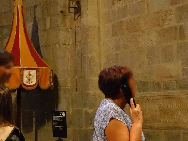 オーディオガイドを聞きながら観光する女性