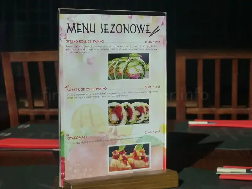 ソポト駅の日本料理店のメニュー