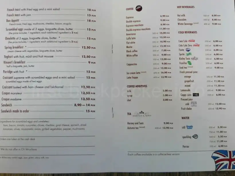 ヴロツワフVincent Cafeのメニュー
